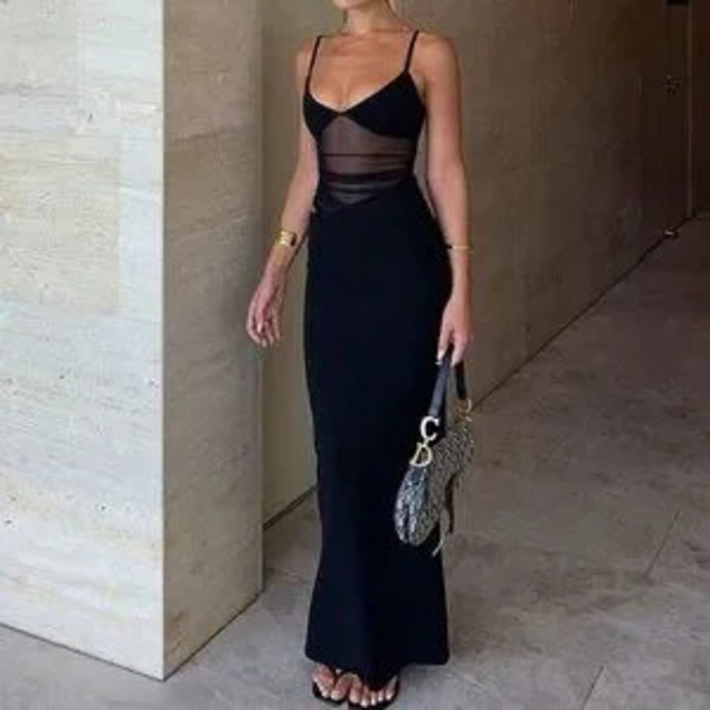 Black Sexy Women's Mesh Patchwork Camisole Dress